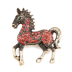 Античное Золото Броши-булавки из сплава со стразами, лошадь, гиацинт, античное золото , 38x36.5 мм