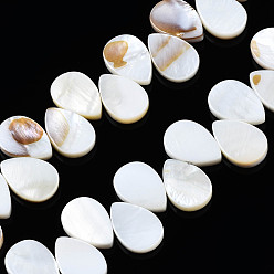 Seashell Color Natural Freshwater Shell Beads Strands, Teardrop, Seashell Color, 15x10x2mm, Hole: 1mm, about 48pcs/strand, 15~15.75 inch(38.1~40cm)