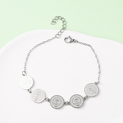 Нержавеющая Сталь Цвет Религия 304 браслеты из нержавеющей стали для женщин, плоско-круглые, цвет нержавеющей стали, 7-3/4 дюйм (19.6 см)