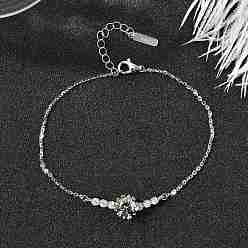 Платинированный 925 ссылка стерлингового серебра браслеты, браслеты-цепочки для женщин, плоско-круглые, с муассанитовым стразом, Реальная платина, 7-1/8 дюйм (18.2 см)