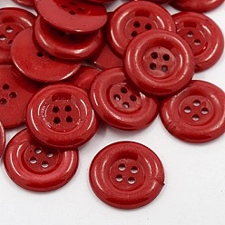 Темно-Красный Акриловые кнопки рубашки, пластиковые швейные пуговицы для дизайна костюма, 4-луночное, окрашенные, плоско-круглые, темно-красный, 25x3 мм, отверстие : 2 мм