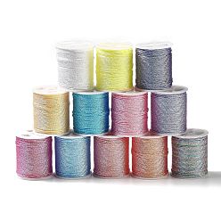 Gemischte Farbe 12 Rollen aus Polyester-Metallicfäden, 9-lagige Polyesterschnur zur Schmuckherstellung, Gemischte Farbe, 0.6 mm, ca. 18.59 Yards (17 m)/Rolle