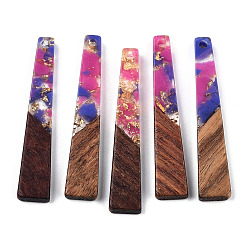 Камелия Подвески из прозрачной смолы и ореха, золотой фольгой, трапециевидные подвески, воском, камелия, 44.5x8x3 мм, отверстие : 2 мм