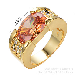 Коралловый Кольца из латуни с кубическим цирконием, золотые, овальные, коралл, 10 мм, размер США 8 (18.1 мм)