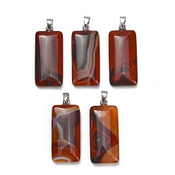 Agate Naturelle Pendentifs en agate, charme rectangle, avec 304 mousqueton en acier inoxydable sur les balles, couleur inox, teints et chauffée, firebrick, 44~45x19~20x8~9mm, Trou: 7.5x4mm