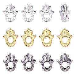 Couleur Mélangete Perle style tibétain cadre, hamsa main / main de fatima / main de miriam, sans plomb et sans cadmium, couleur mixte, 15.5x13x3mm, trou: 5mm, 30pcs / couleur, 90 pcs / boîte