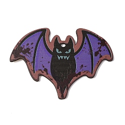 Bat Большие деревянные подвески с принтом в стиле Хэллоуина, летучая мышь, 72x99x2.5 мм, отверстие : 4 мм