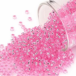 (38) Silver Lined Pink Тохо 11/0 круглые бусины, японский бисер, (38) розовый с серебряной подкладкой, 11/0, 2.2 мм, отверстие : 0.8 мм, Около 1110 шт / 10 г