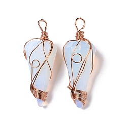 Opalite Opalite Pendants, Copper Wire Wrapped Big Pendants, Faceted Cone Charms, Rose Gold, 50~50.5x16.5x18~19mm, Hole: 8x3.5~4mm
