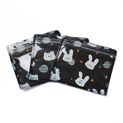 Кролик Пластиковая сумка с замком на молнии, сумки для хранения, мешок с самоуплотнением, с верхним уплотнением, карикатура, чёрные, кролик, 10x11x0.15 см, односторонняя толщина: 2.7 мил(0.07мм), 100 шт / пакет