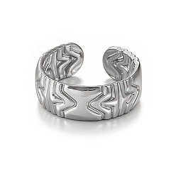 Stainless Steel Color Brass Cuff Open Rings for Women, Stainless Steel Color, 17mm