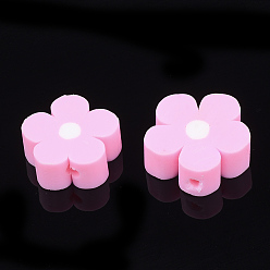 Pearl Pink Handmade Polymer Clay Beads, Flower, Pearl Pink, 14~15x16~16.5x5~5.5mm, Hole: 0.8~1mm