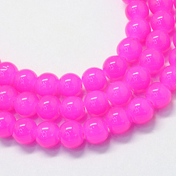 Magenta Baking Painted Imitation Jade Glass Round Bead Strands, Magenta, 10~10.5mm, Hole: 1.5mm, about 85pcs/strand, 31.4 inch