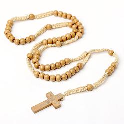 Фора Деревянные бусины из корса с подвесками в виде Иисуса, ожерелья из четок для женщин, оранжевые, 23.62 дюйм (60 см)