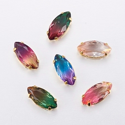 (52) Непрозрачная лаванда Шить на горный хрусталь, стекло горный хрусталь, с золотыми тонами латунных зубьев, аксессуары для одежды, граненые, лошадиный глаз , разноцветные, 15x7x6 мм, отверстие : 1 мм