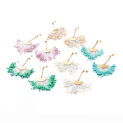 Mixed Color Brass Stud Earrings, with Polycotton(Polyester Cotton) Tassel Pendant and Foam, with 304 Stainless Steel Pin, Golden, Mixed Color, 75mm, Pin: 0.8mm