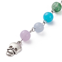 Colorful Tibetan Style Alloy Bookmarks for Halloween's Day, with Alloy Pendants and Chakras Theme Imitation Gemstone Acrylic Beads, Skull, Antique Silver, Colorful, Skull: 121.5x10mm, 80x6.5x2.5mm