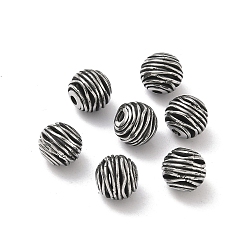 Античное Серебро Ретро 316 хирургические бусины из нержавеющей стали, круглый с полосой, ручная полировка, античное серебро, 8 мм, отверстие : 1.5~1.8 мм