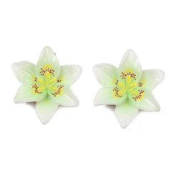 Бледно-Зеленый Непрозрачные подвески смолы, цветочный шарм, с железной платиной петлей, бледно-зеленый, 30x26x7 мм, отверстие : 1.8 мм