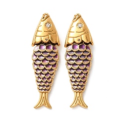 Pink 304 нержавеющей стальной эмали подвески, рыбы прелести, ионное покрытие (ip), реальный 18 k позолоченный, розовые, 50x15x7 мм, отверстие : 1 мм