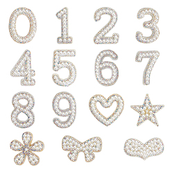 Beige Imitation Pearls Patches, Iron/Sew on Appliques, with Glitter Rhinestone, Costume Accessories, for Clothes, Bag Pants, Mixed Shapes, Beige, 38.5~44.5x19~41x4.5mm, 13pcs/set