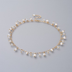Real 18K Gold Plated Beaded Necklaces, with Natural Pearl, Glass Beads, Brass Cable Chains and Lobster Claw Clasps, Real 18K Gold Plated, 16.33 inch(41.5cm)