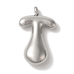 Letter T Не тускнеющие 304 подвески из нержавеющей стали, шарм-буква, цвет нержавеющей стали, Письмо T, 26x15.5x6 мм, отверстие : 2 мм