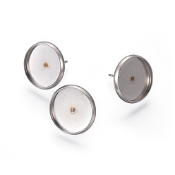 Stainless Steel Color 304 Stainless Steel Stud Earring Settings, Stainless Steel Color, 11.5mm, Pin: 0.8mm, Tray: 10mm