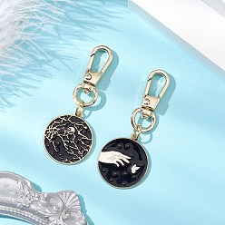 Черный Сплав эмали плоские круглые подвесные украшения, Поворотные застежки из сплава для украшений сумок, чёрные, 62.5 мм, 2 шт / комплект