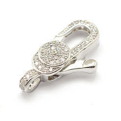 Platin Farbe Gestellware Messing Micro Pave Zirkonia Karabinerverschlüsse, Bleifrei und cadmium frei, Platin Farbe, 24x12.8x5 mm, Bohrung: 2.5 mm