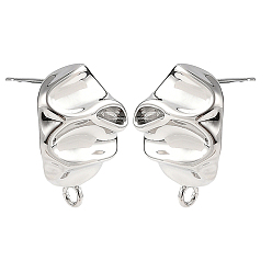 Platinum SHEGRACE Brass Stud Earring Findings, Nuggest, with Loop, Cadmium Free & Lead Free & Nickel Free, Long-Lasting Plated, Platinum, 21x14mm, Hole: 2mm, Pin: 11x0.7mm