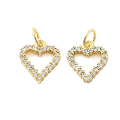 Настоящее золото 18K Латунные микро проложить кубического циркония подвески, сердце прелести, без свинца и без кадмия, долговечный, стойки покрытие, с целью перехода в кольце, реальный 18 k позолоченный, 11.5x10.5x2 мм, отверстие : 3.5 мм