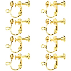 Золотой Латунный винт с клипсой в стойку, спиральный зажим для ушей, золотые, 13x17x4.5 мм, отверстие : 1.6 мм