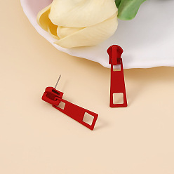 (123L) Белый крем непрозрачный блеск Серьги-гвоздики с подвеской из эмалевого сплава и застежкой-молнией, огнеупорный кирпич, 34x10 мм