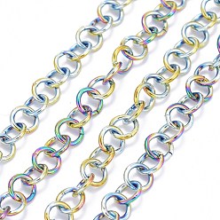 Rainbow Color Ion Plating(IP) 304 Stainless Steel Rolo Chains, Unwelded, with Spool, Rainbow Color, 7x1mm, about 32.8 Feet(10m)/roll