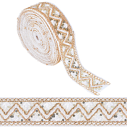 White Sparkle Polyester Embroidery Ribbon, with Paillette/Glitter Sequins, Clothes Accessories, White, 2 inch(50mm), about 10 yards/bundle