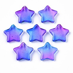 Royal Blue Transparent Spray Painted Glass Beads, Five-pointed Star, Royal Blue, 19x20x5.5mm, Hole: 1.2mm