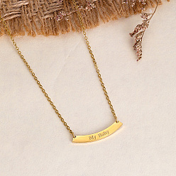Real 18K Gold Plated 201 Stainless Steel Pendant Nacklaces, Curved Rectangle with Word My Baby, Real 18K Gold Plated, 17.32 inch(44cm)