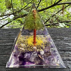 Аметист Украшение дисплея смолы, с естественным аметист, для украшения дома, пирамида, 60x60x60 мм