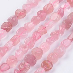 Rose Quartz Natural Madagascar Rose Quartz Beads Strands, Tumbled Stone, Nuggets, 2~11x4~8x2~4mm, Hole: 1mm, about 40~44pcs/strand, 15.3 inch
