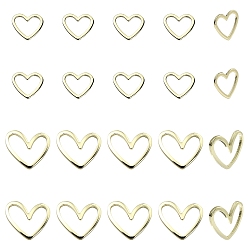Real 14K Gold Plated 20Pcs 2 Styles Brass Linking Rings, Heart, Real 14K Gold Plated, 9~12x10~13mm, 10pcs/style