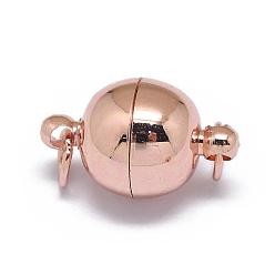 Real Rose Gold Plated Rack Plating Brass Magnetic Clasps with Loops, N45 Grade Strong Magnet, with Soldered Jump Rings, Long-Lasting Plated, Round, Real Rose Gold Plated, 15.5x10mm, Hole: 3.5mm, Ring: 5x0.5mm