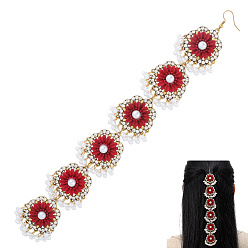 Красный Аксессуары для волос из сплава, стекла и АБС-пластика в стиле ретро-цветок, античное золото , красные, 225x41x14 mm.