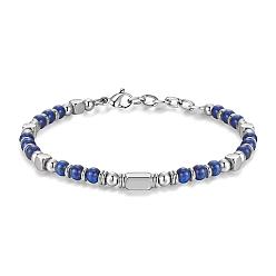 Ляпис-Лазурь Регулируемые 304 браслеты из нержавеющей стали с бусинами из драгоценных камней, прямоугольные, 6-1/4 дюйм (16 см)