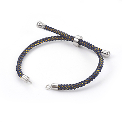 Prussian Blue Adjustable Nylon Cord Slider Bracelet Making, with Brass Findings, Long-Lasting Plated, Real Platinum Plated, Prussian Blue, 8-5/8 inch(22cm), 2~3.5mm, Hole: 1.5mm