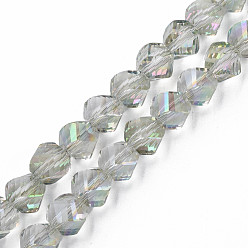 Light Green Electroplate Transparent Glass Beads Strands, Faceted, Nuggets, Light Green, 8x7mm, Hole: 1.4mm, about 68~70pcs/strand, 18.89~19.68 inch(48~50cm)