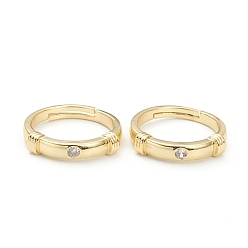 Real 18K Gold Plated Adjustable Brass Micro Pave Clear Cubic Zirconia Cuff Rings, Open Ring, Long-Lasting Plated, Real 18K Gold Plated, 2.5~4.5mm, Inner Diameter: 17mm