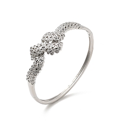 Platinum Clear Cubic Zirconia Bowknot Hinged Bangle, Brass Jewelry for Women, Platinum, Inner Diameter: 2x2-3/8 i inch(5.2x6.1cm)