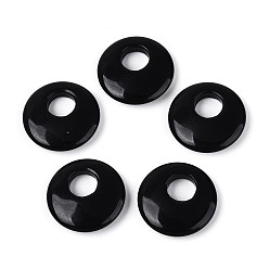 Обсидиан Природные подвески обсидиана, плоские круглые прелести, 27.5~28.5x6.5~9 мм, отверстие : 9.5~10 мм