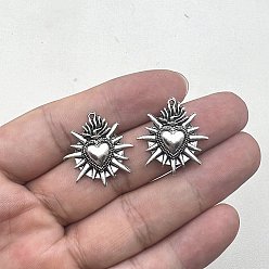 Античное Серебро Тибетский стиль сплава цинка подвески, сердце прелести, античное серебро, 25x23 мм